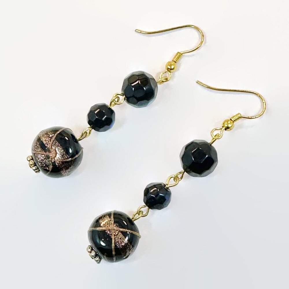 Vintage Earrings Wedding Cake Beads Cobalt Blue, Dangles, Glass, Handcrafted
